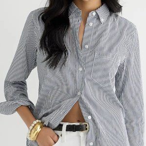 JCrew Boy Shirt Long Sleeve Size 4 Navy and White Skinny Stripe 100% Cotton